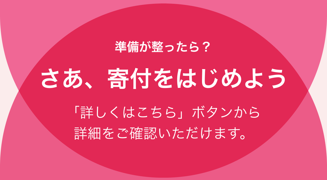準備が整ったら？さあ、寄付をはじめよう 「詳しくはこちら」ボタンから詳細をご確認いただけます。