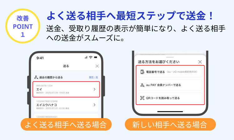 改善POINT 1:よく送る相手へ最短ステップで送金!